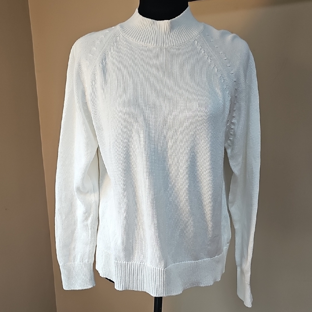Quince Ivory Organic Cotton Knit Sweater Top Raglan Sleeve Mock Neck